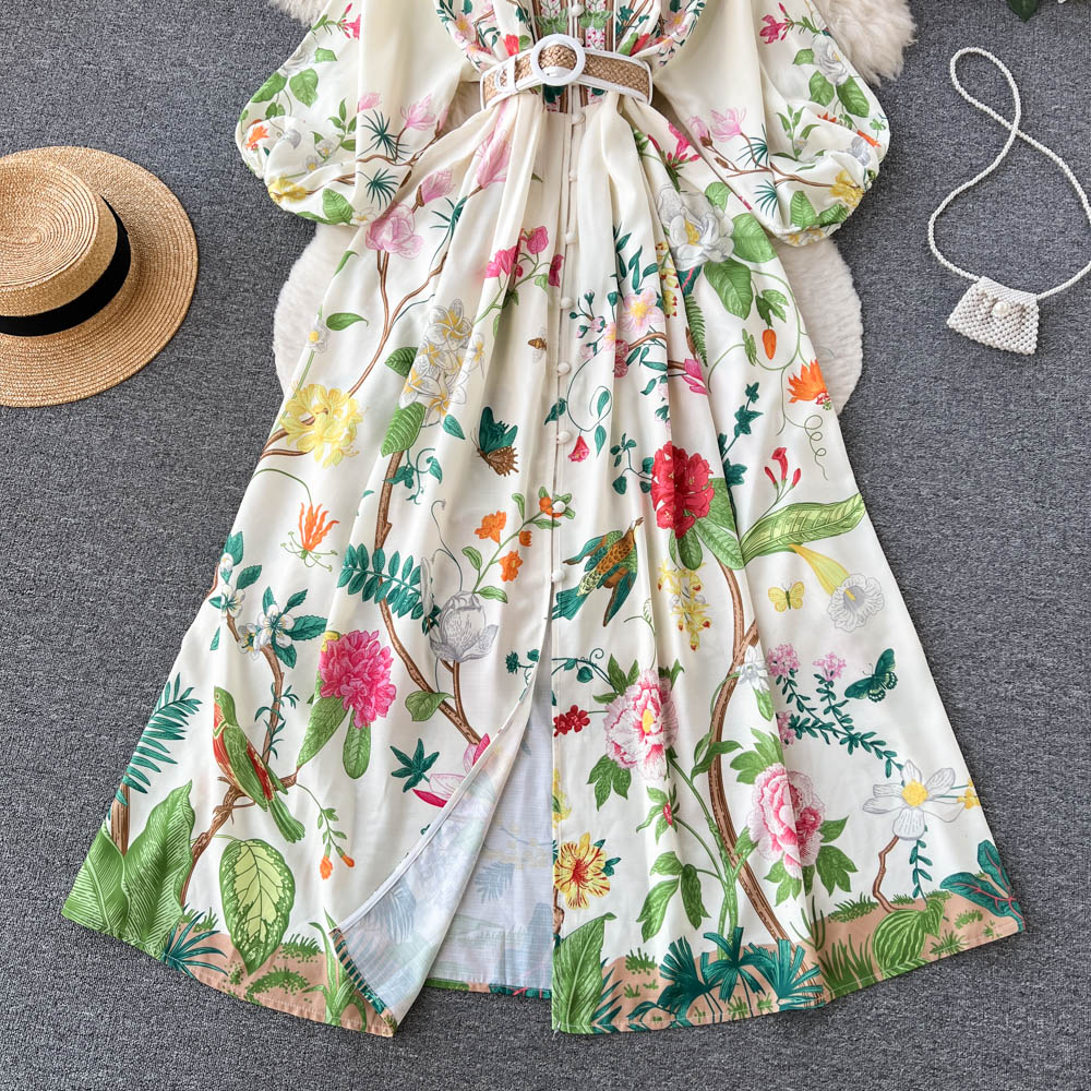 Ethnic Style V-neck Floral Dress