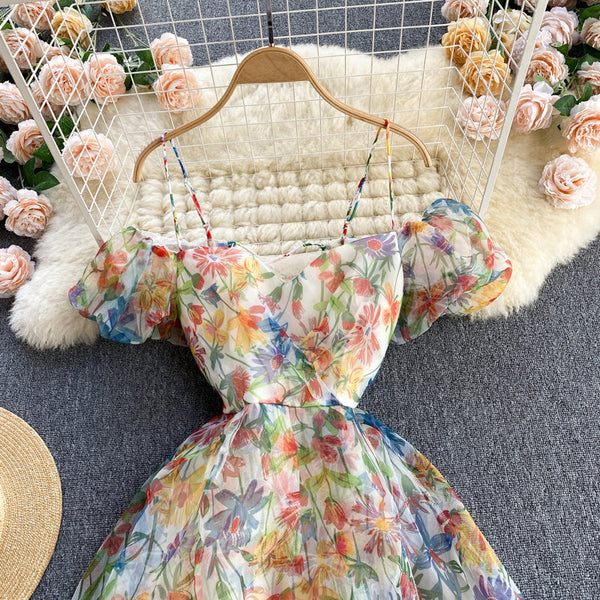 Backless Colorful Floral Camisole Dress