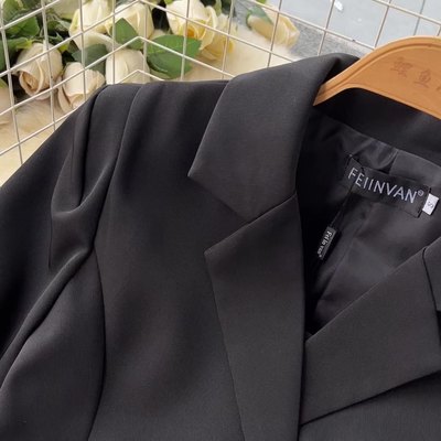 Lapeled Pleated Black Suit Dress