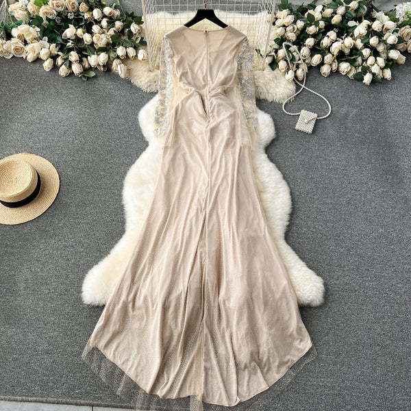 Sequined Mesh Patchwork Maxi Dress