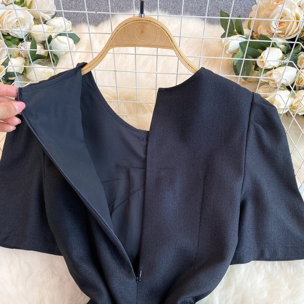 French Style Heart Buttons Black Dress