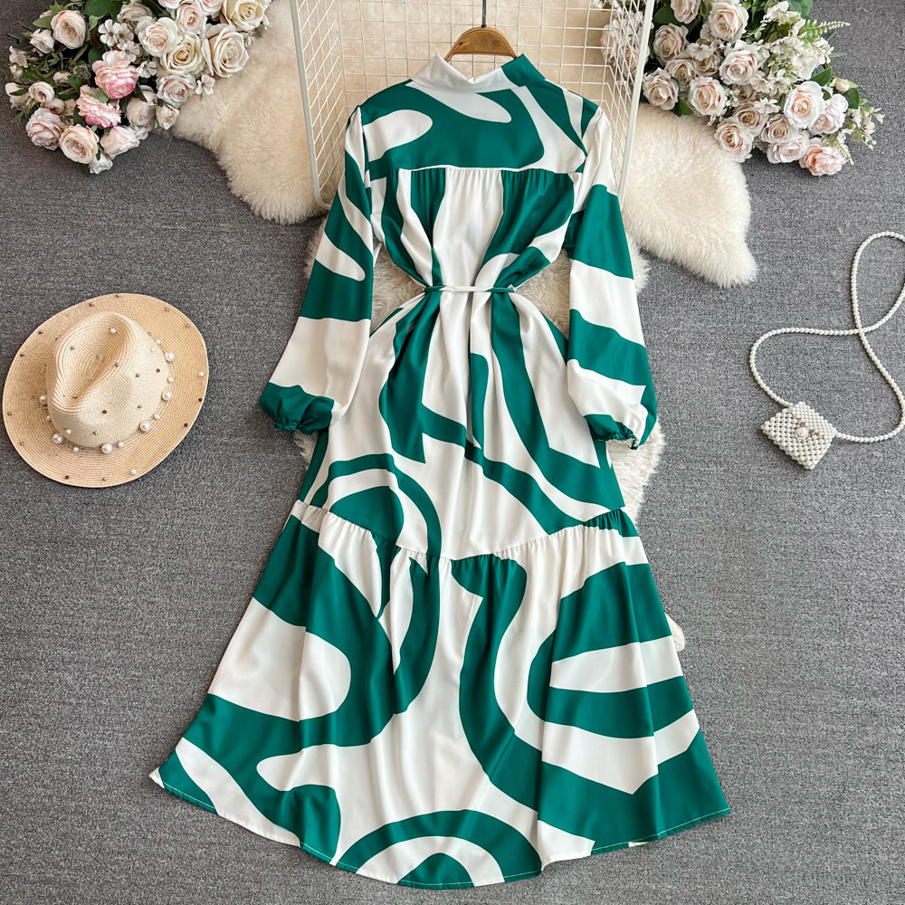 Elegant Tie-dye Printed Shirt Dress