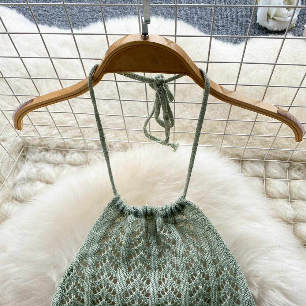 Sleeveless Hollowed Knitted Halter Dress