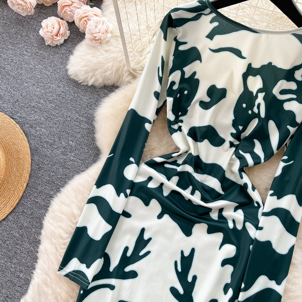 Hollowed Backless Slim-fitting Floral Dress