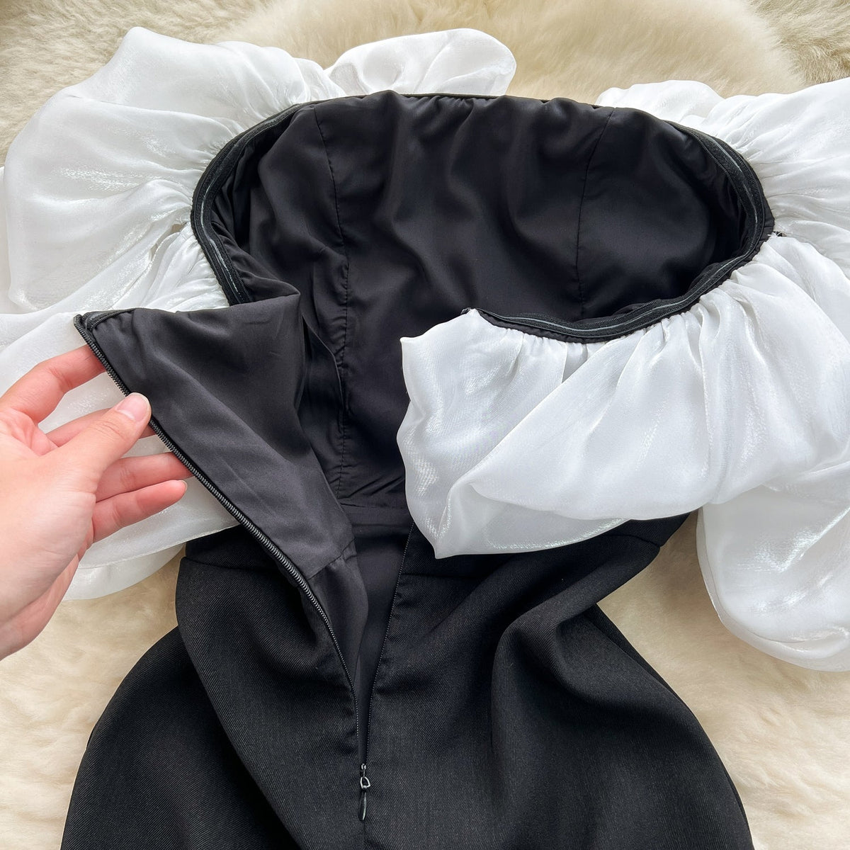 High-end Color Blocking Black Dress