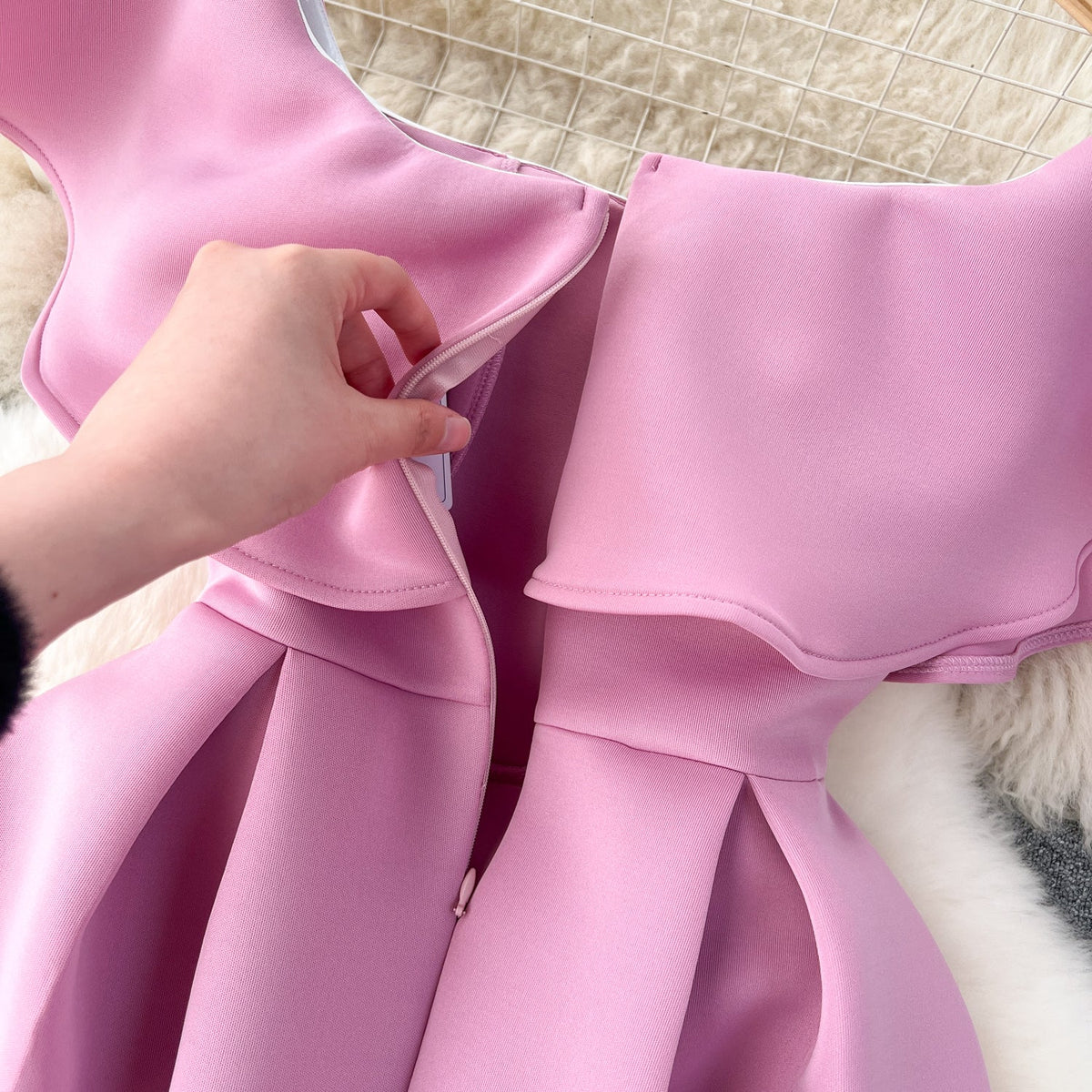 Delicate Ruffled Short Pink Dress