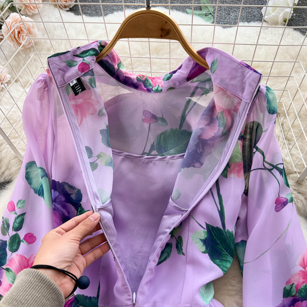 Ethnic Style Floral Dress with Neckerchief