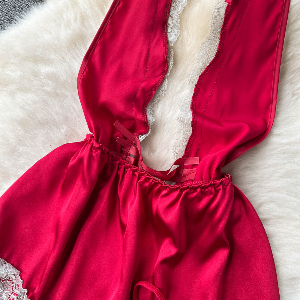 Red Lace Patchwork Cut-out Halter Dress