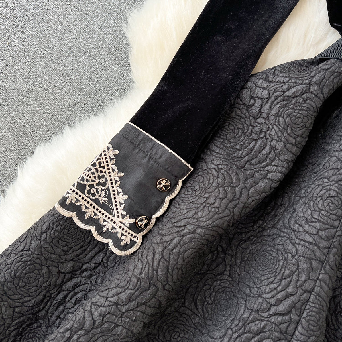 Vintage Embroidered A-line Suede Dress