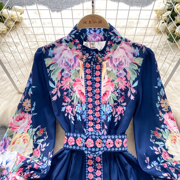 Courtly Flared Sleeve Floral Dress