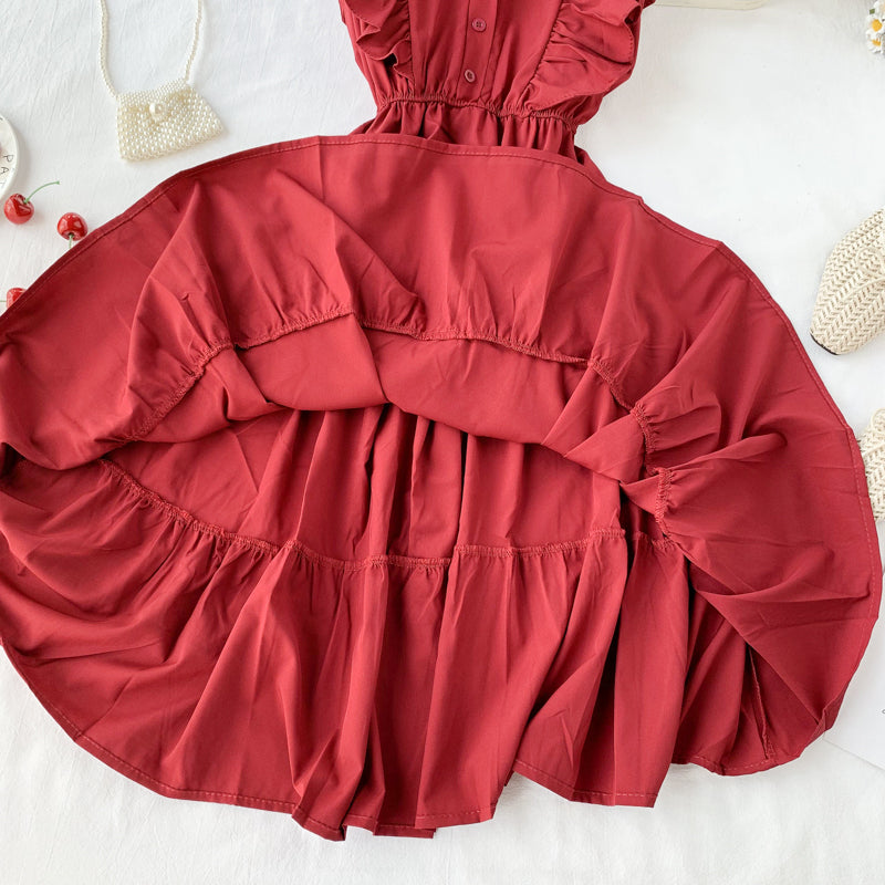 Fairy V-neck Ruffled Sleeveless Dress