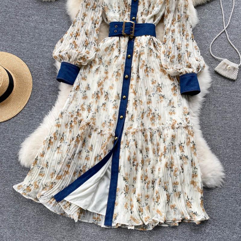 Round Neck Floral Chiffon Dress