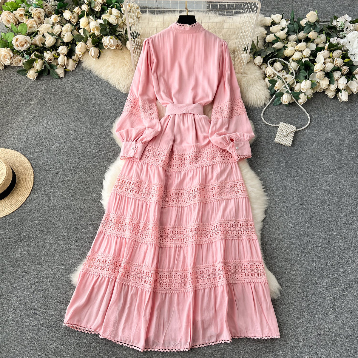 French Style Lace Patchwork Shirt Dress