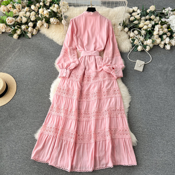 French Style Lace Patchwork Shirt Dress