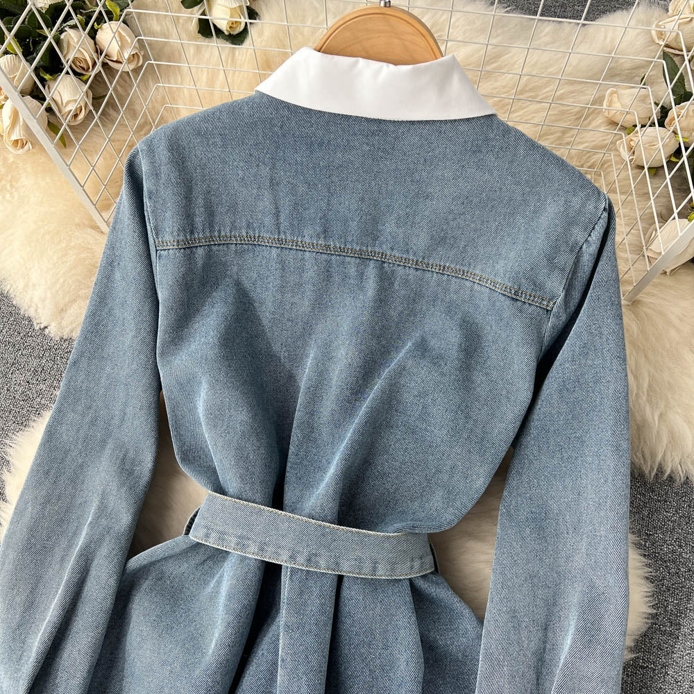 Patchwork Lapeled Denim Shirt Dress