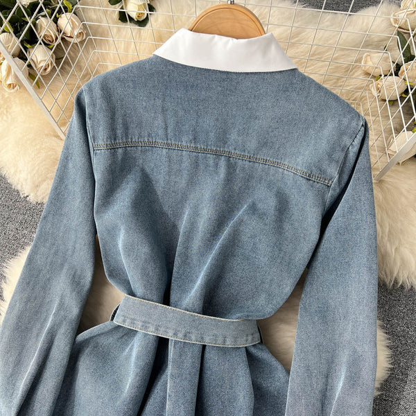 Patchwork Lapeled Denim Shirt Dress