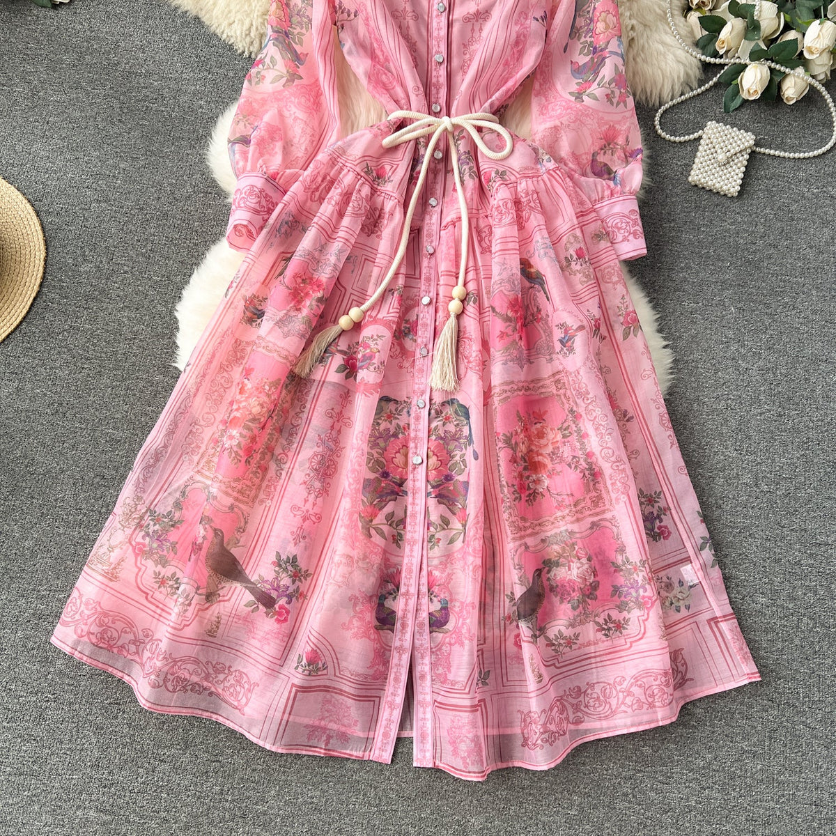 Courtly Floral Dress&Bottoming Slip Dress