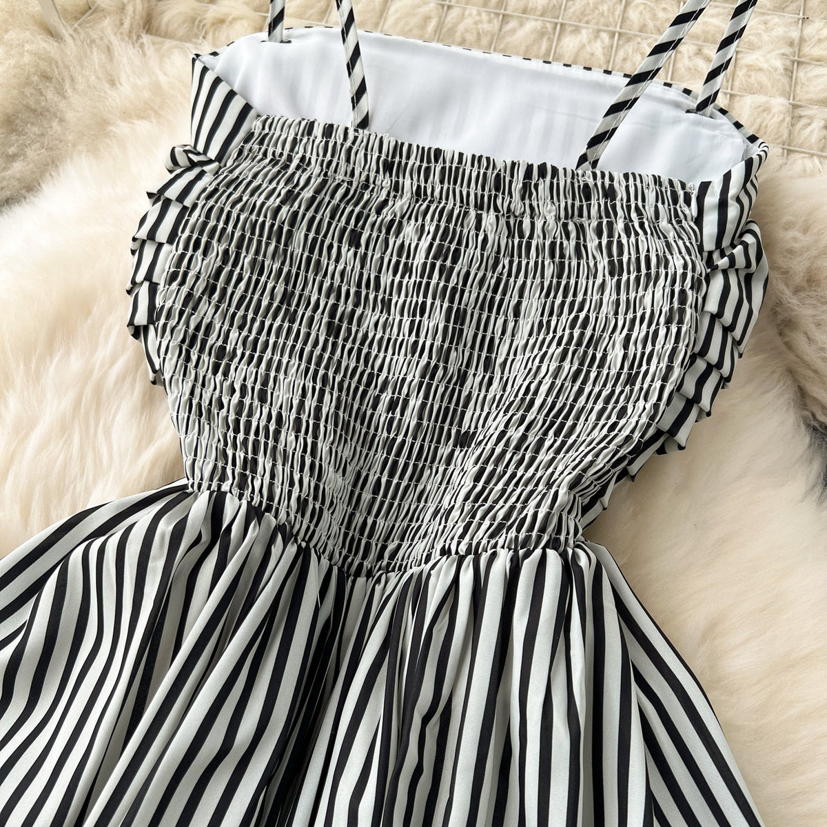 High-end Striped Pleated Slip Dress