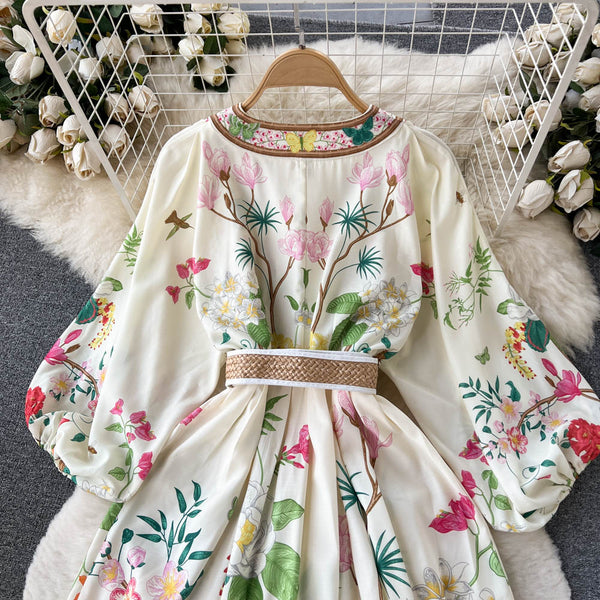 Ethnic Style V-neck Floral Dress