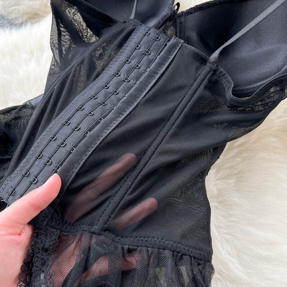 Black Lace Patchwork Halter Dress