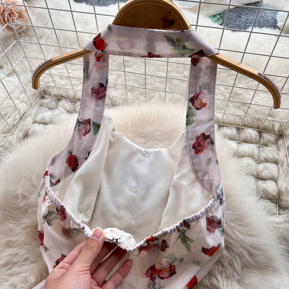 French Style Floral Halter Dress
