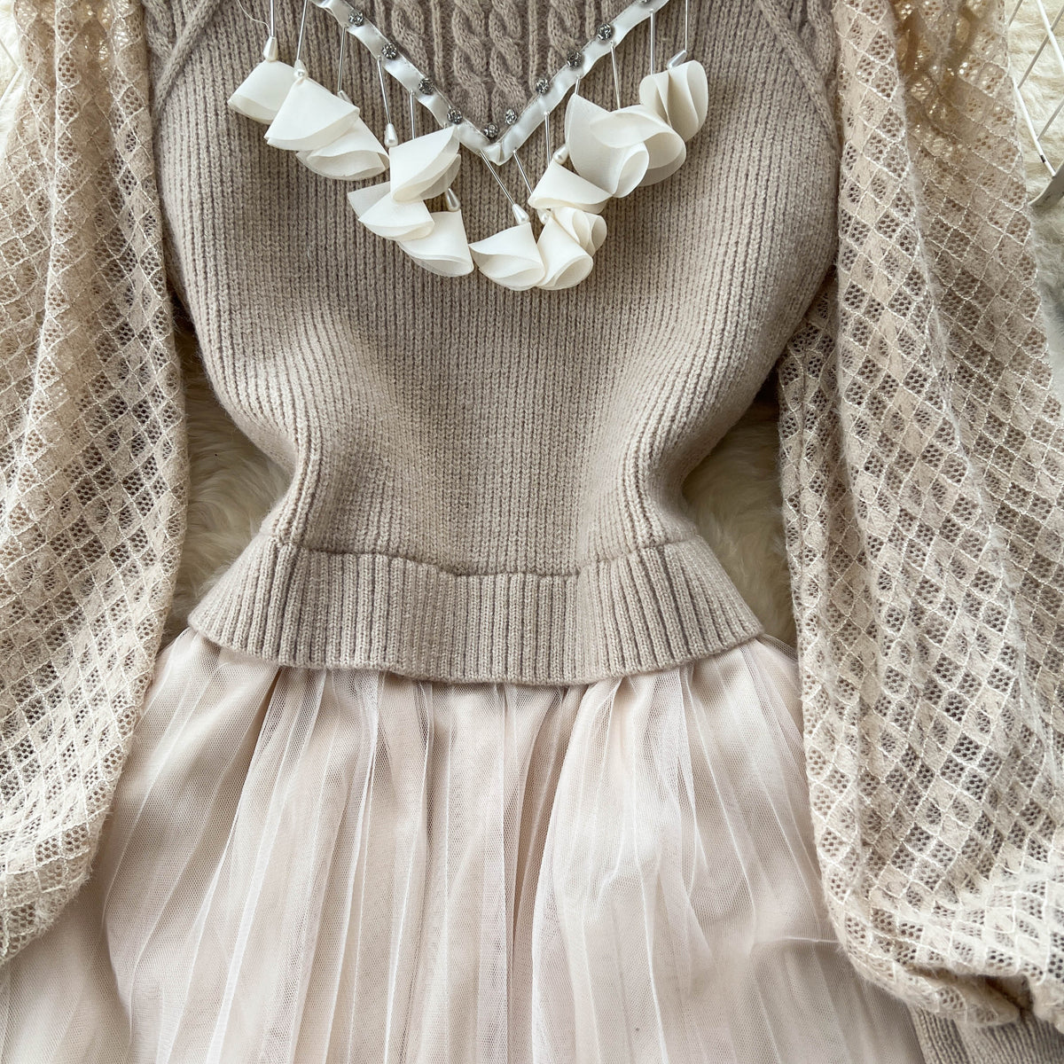 Patchwork Hollowed Mesh Over-knee Dress