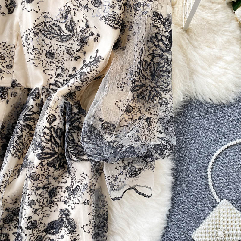 Delicate Embroidered Mesh Party Dress