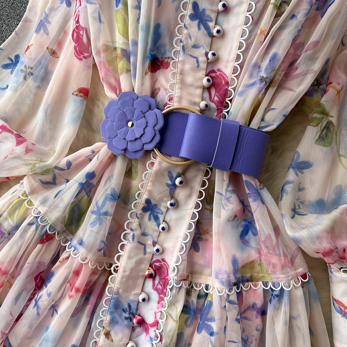 Fairy Flared Sleeve Floral Chiffon Dress