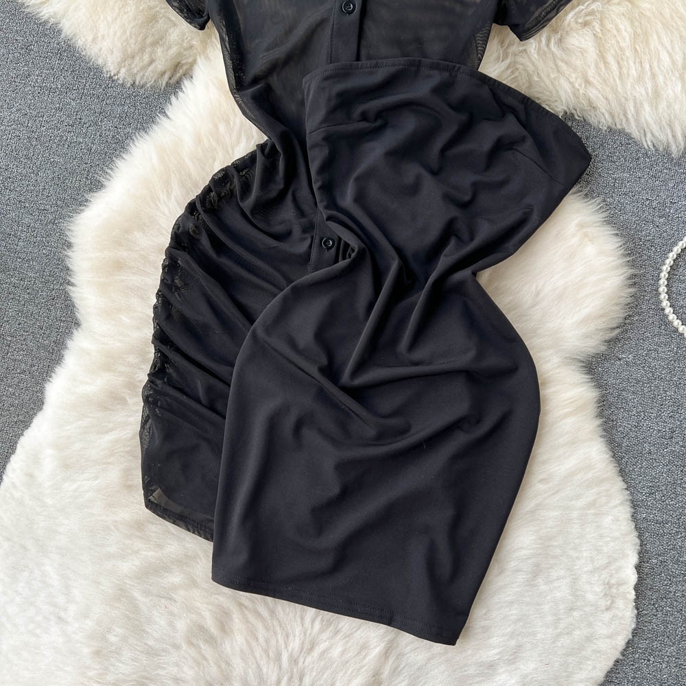 Turtleneck Mesh Dress&Bottom Bustier 2Pcs