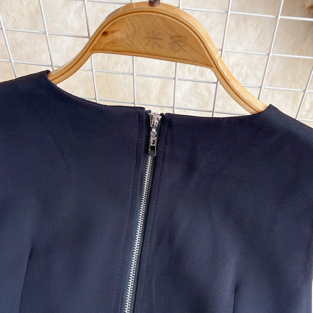 Vintage A-line Çiçekli Kurdele Siyah Elbise