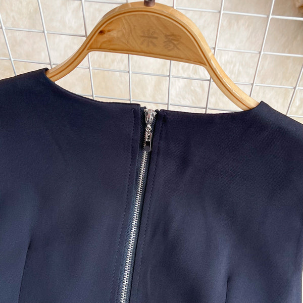 Vintage A-line Çiçekli Kurdele Siyah Elbise