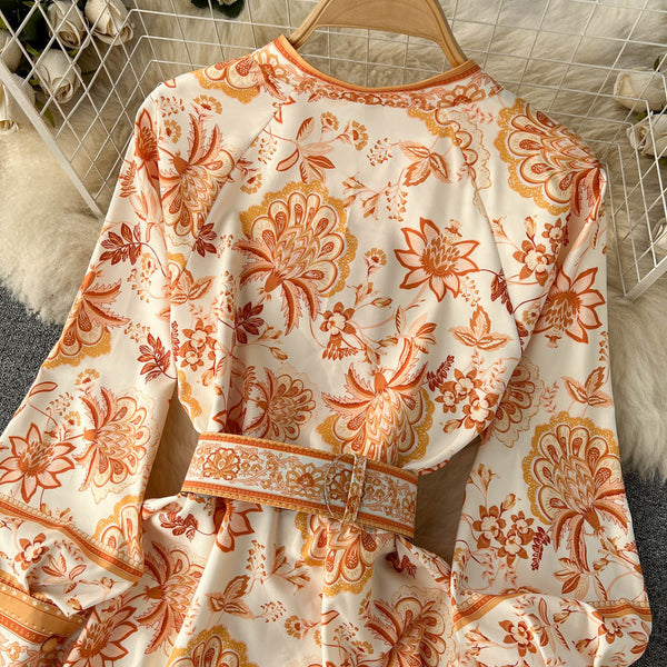 French Style Floral Printed A-line Dress