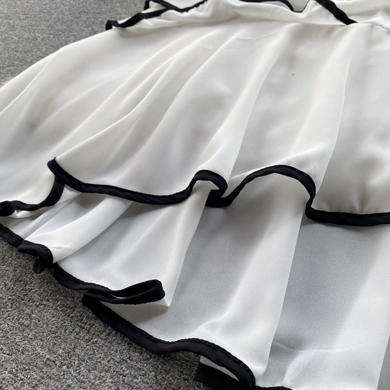 Black&White Lace-up A-line Dress