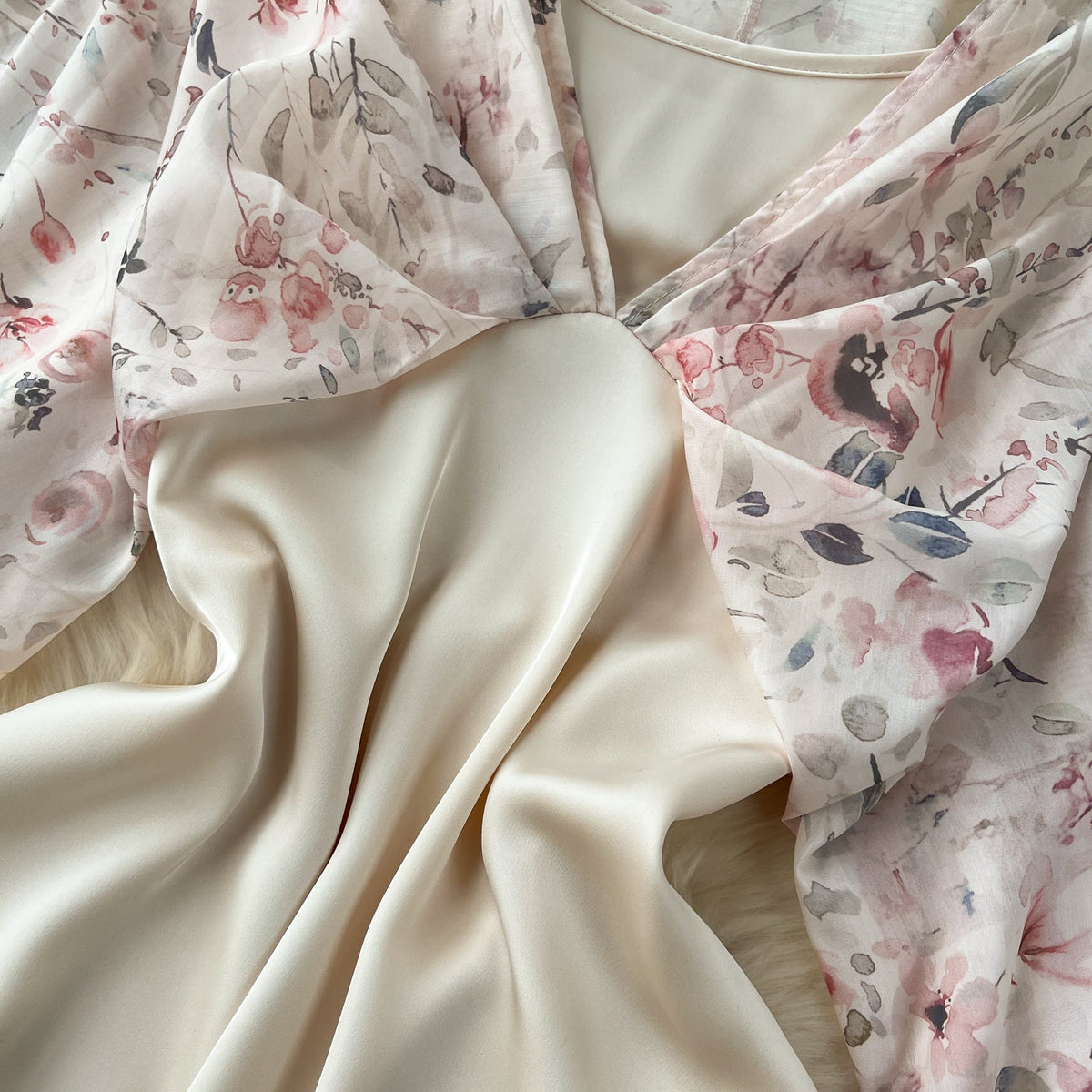 Fairy Pink Floral Faux Two-pieces Dress