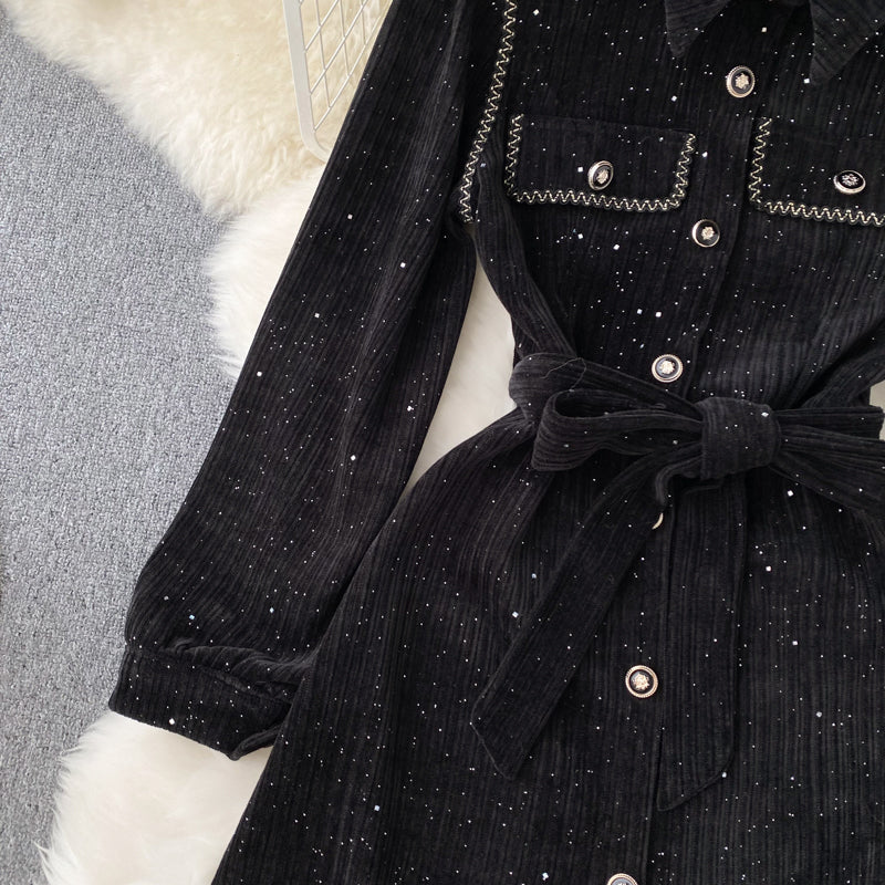 Vintage Waist-slimming A-line Black Dress