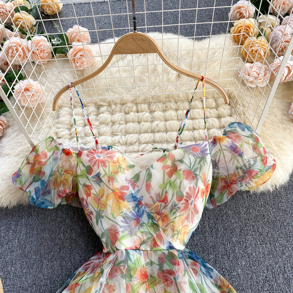Backless Colorful Floral Camisole Dress