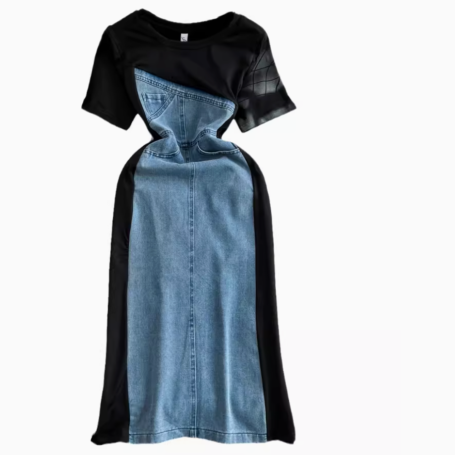 Slim-fit Denim Patchwork Dress