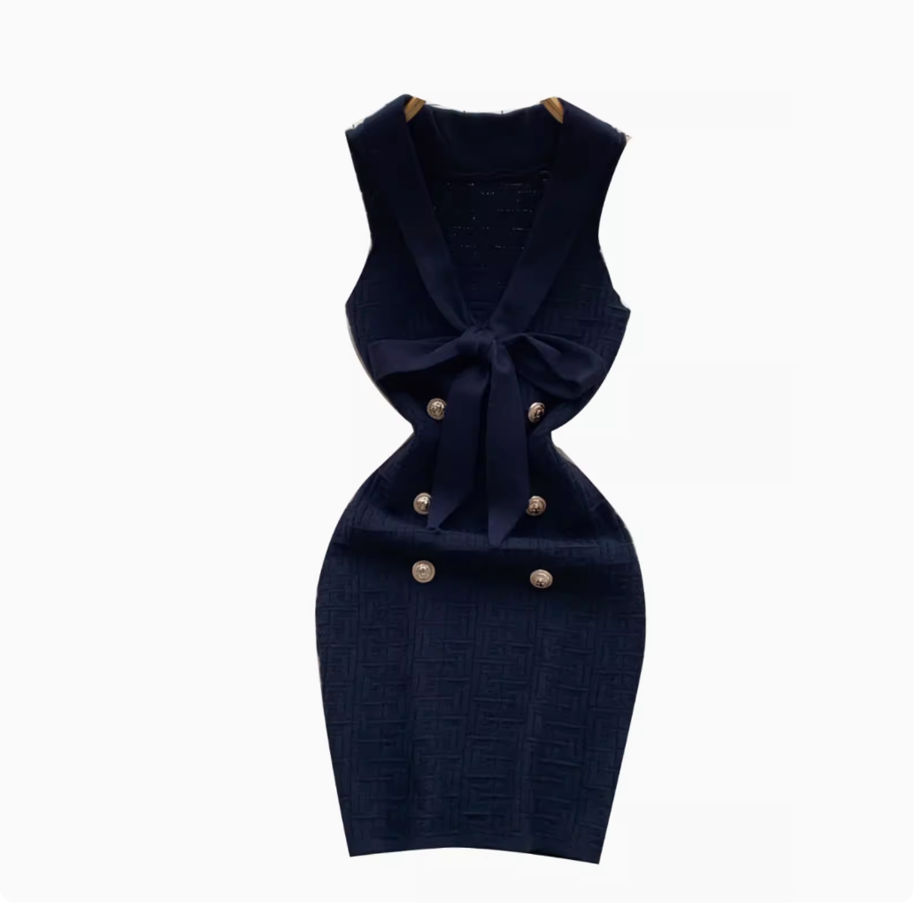 Niche Bow V-neck Knitted Dress
