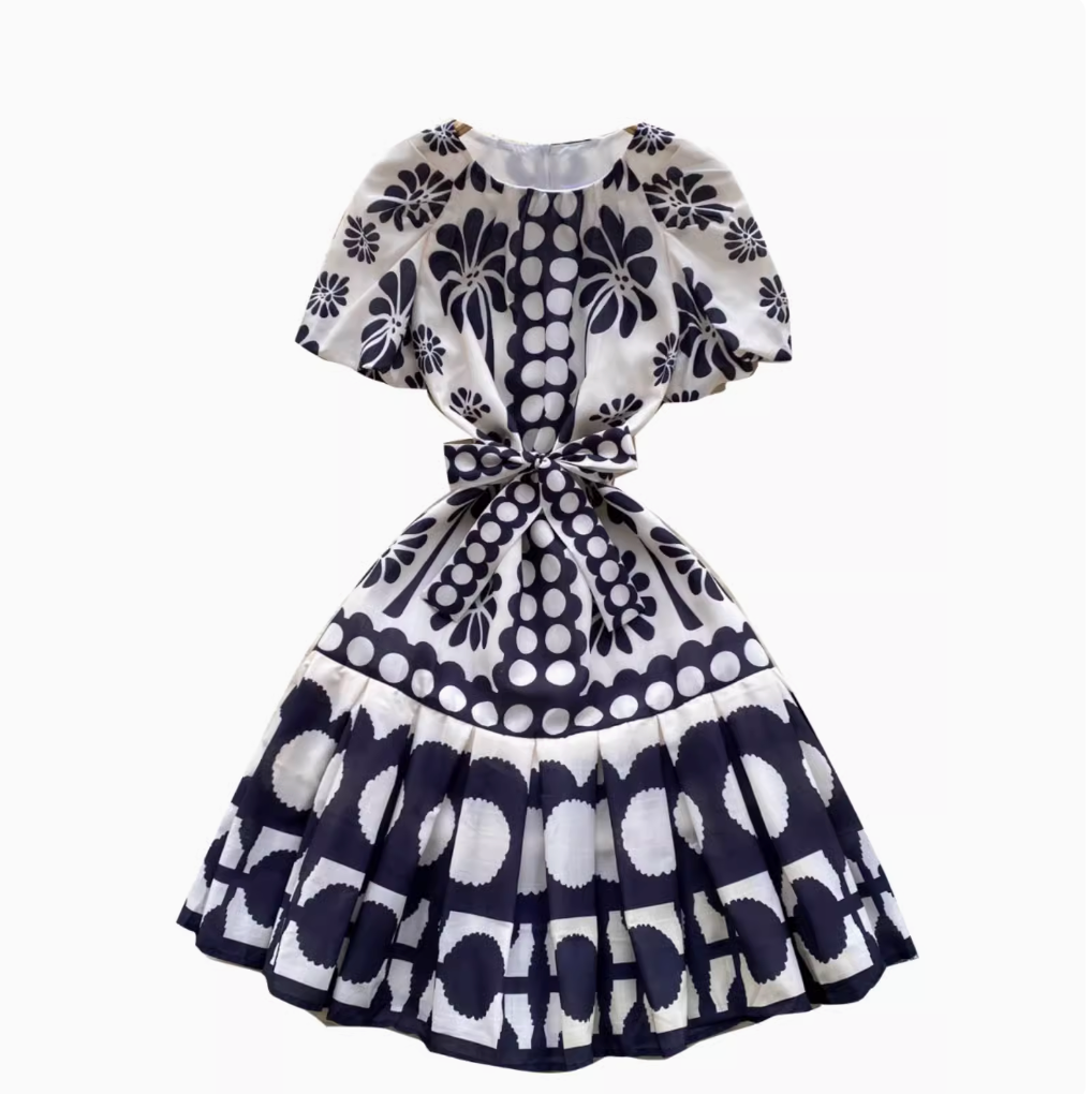 Delicate Puffy Sleeve Printed Dress