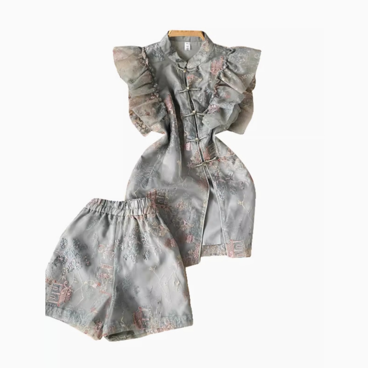 Ruffled Cheongsam&Shorts Floral 2Pcs