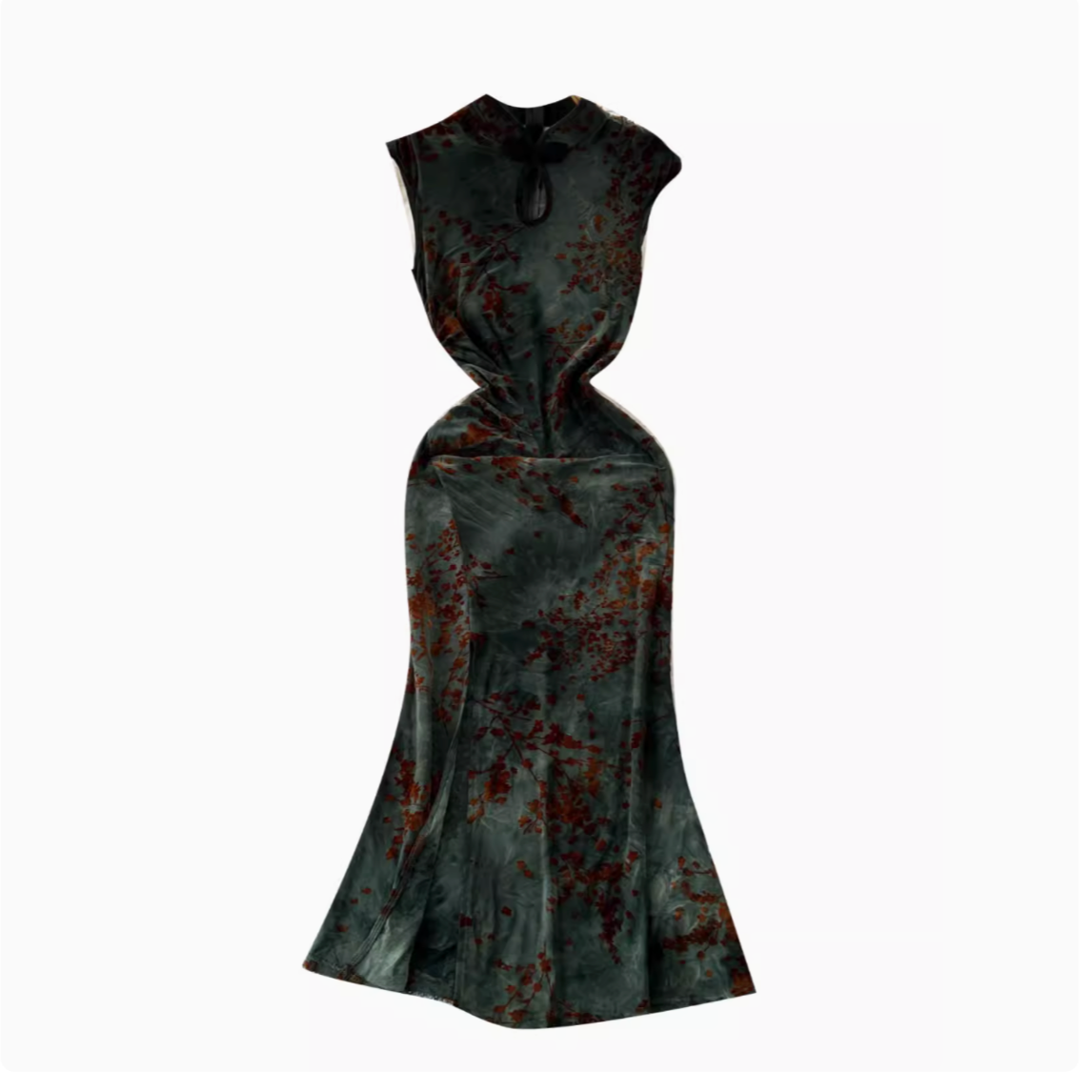 Vintage Tie-dye Çiçekli Hollowed Cheongsam