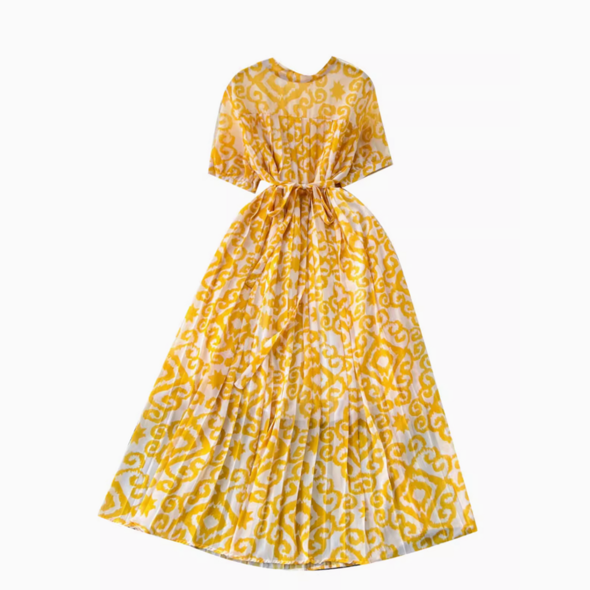 Floral Printed Pleated Chiffon Dress