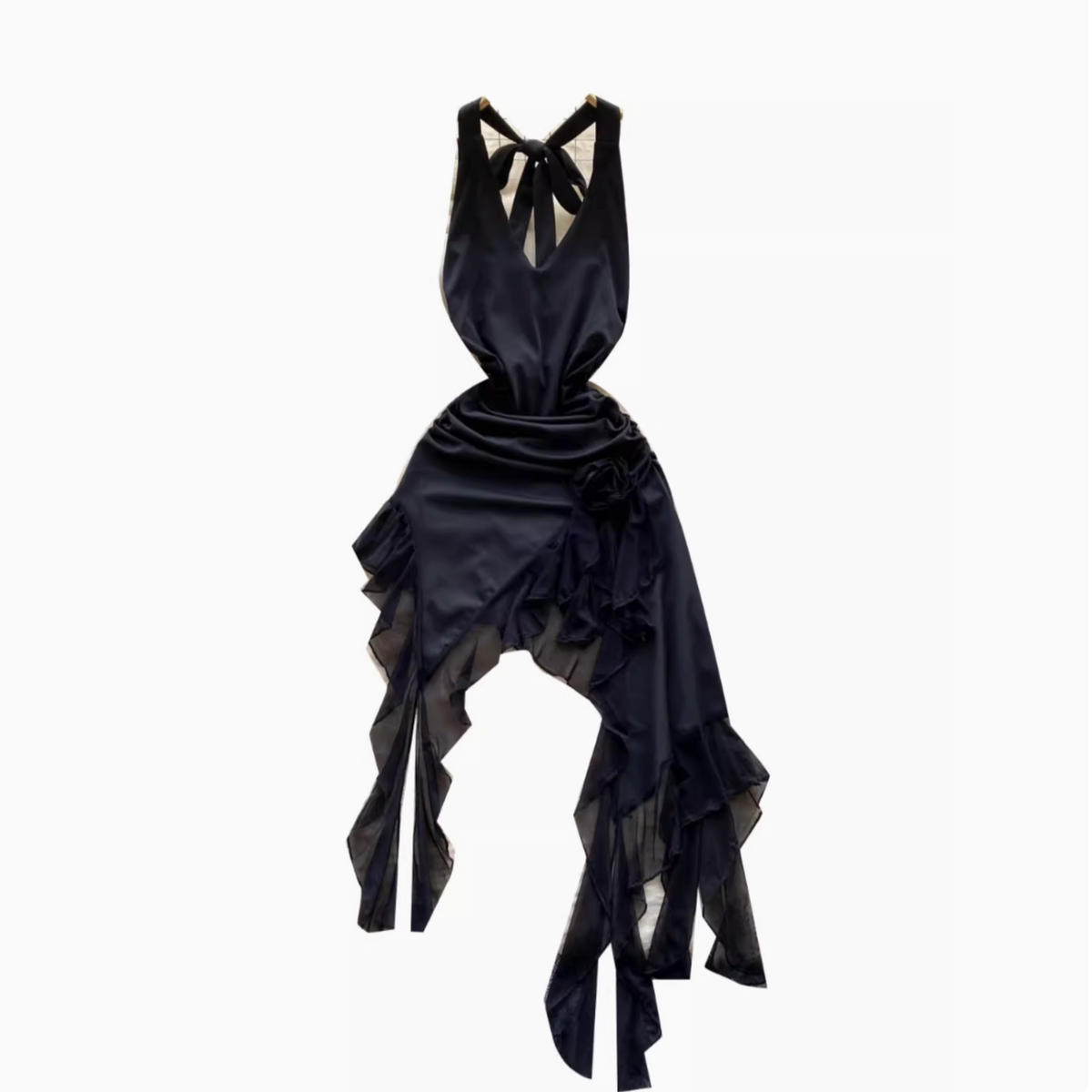 Irregular Design Pleated Black Dress