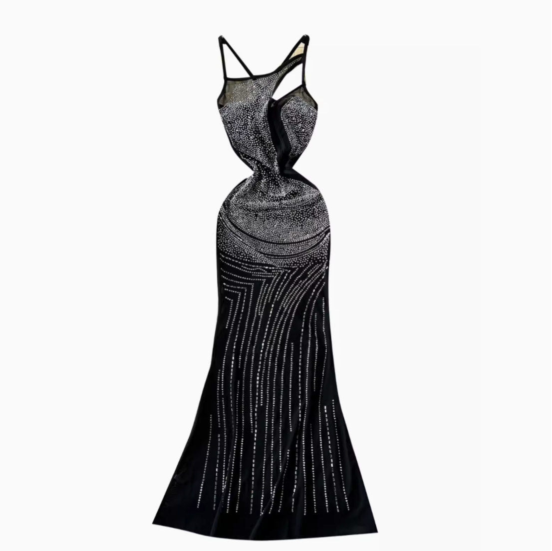 Rhinestone Studded Hollowed Slip Dress