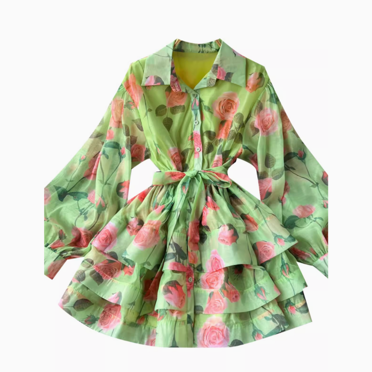 Floral Printed Layered Shirt Dress