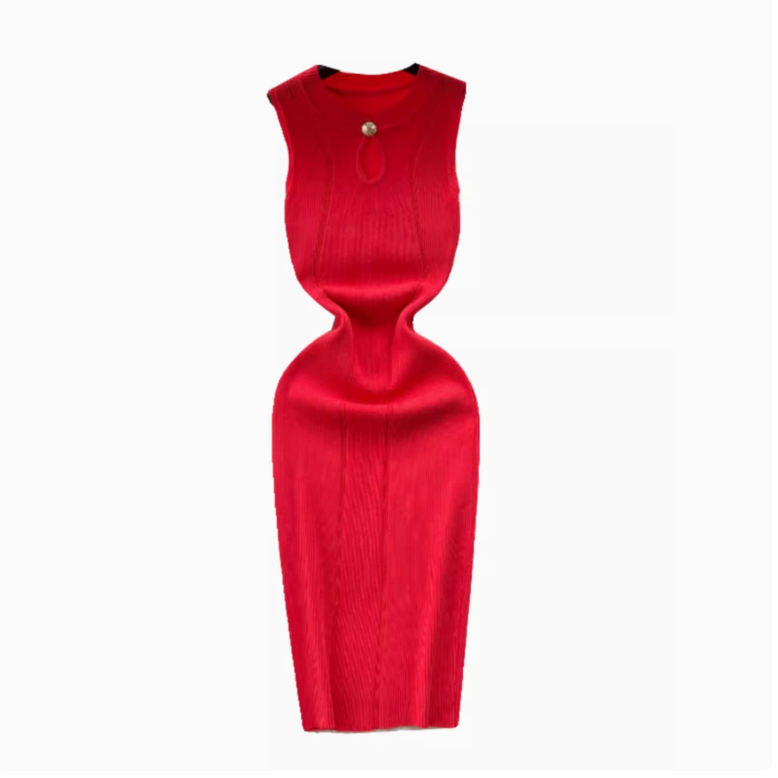 Round Collar Hollowed Knitted Dress