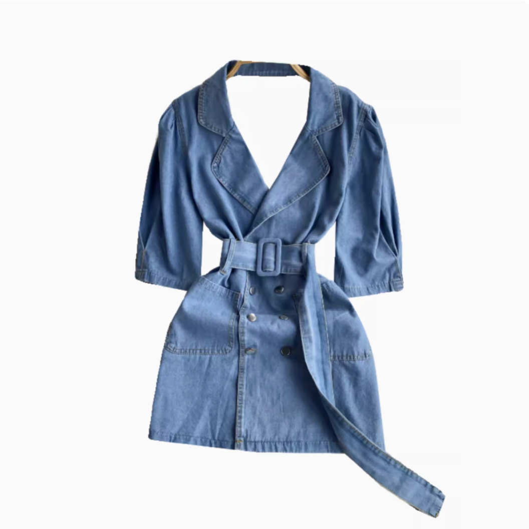 Backless Double-breasted Denim Dress