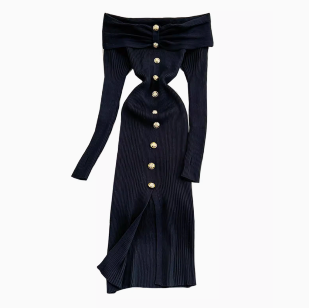 Vintage Off-shoulder Knitted Split Dress
