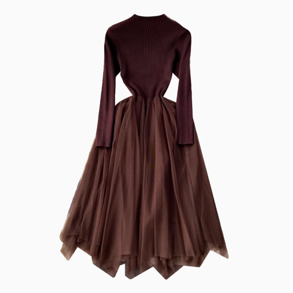 High-end Mesh Patchwork Sweater Dress