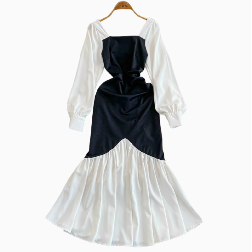Color Blocking Patchwork Fishtail Dress